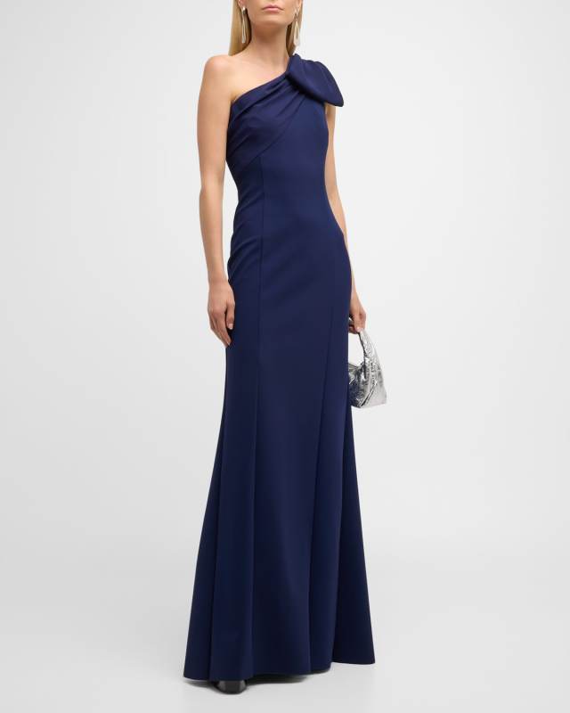 One-Shoulder Draped Bow Gown