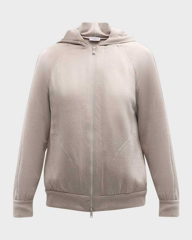 Monili-Trim Cotton-Silk Zip Hoodi