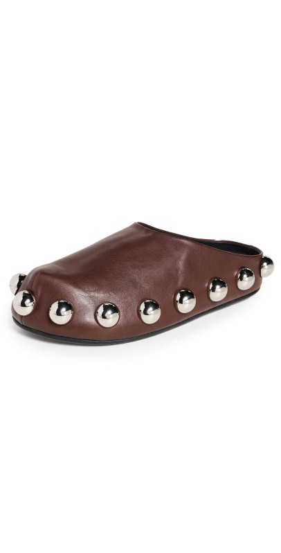 A. W.A. K.E. MODE Gabi Clogs Brown Silver