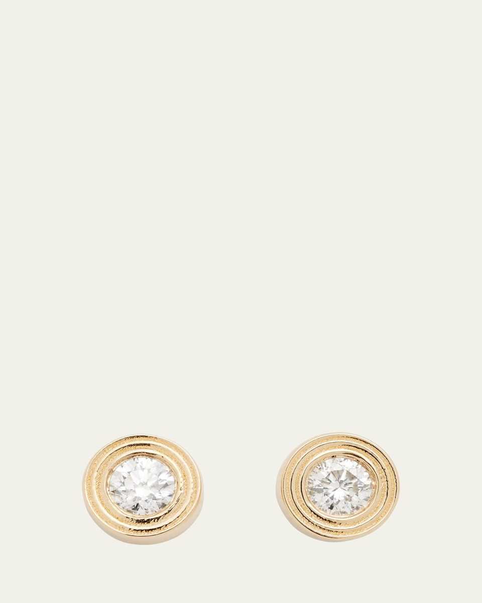 Fluted 14K Gold and Diamond Stud Earrings