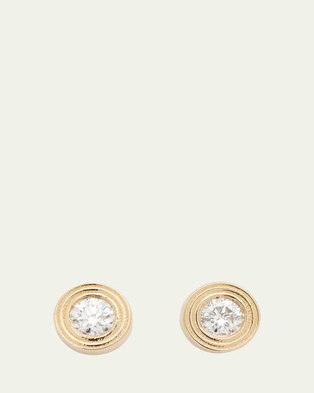 Fluted 14K Gold and Diamond Stud Earrings