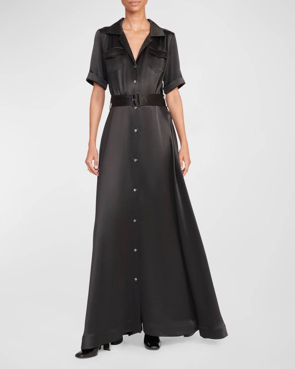 Millie Belted Short-Sleeve Maxi Dress