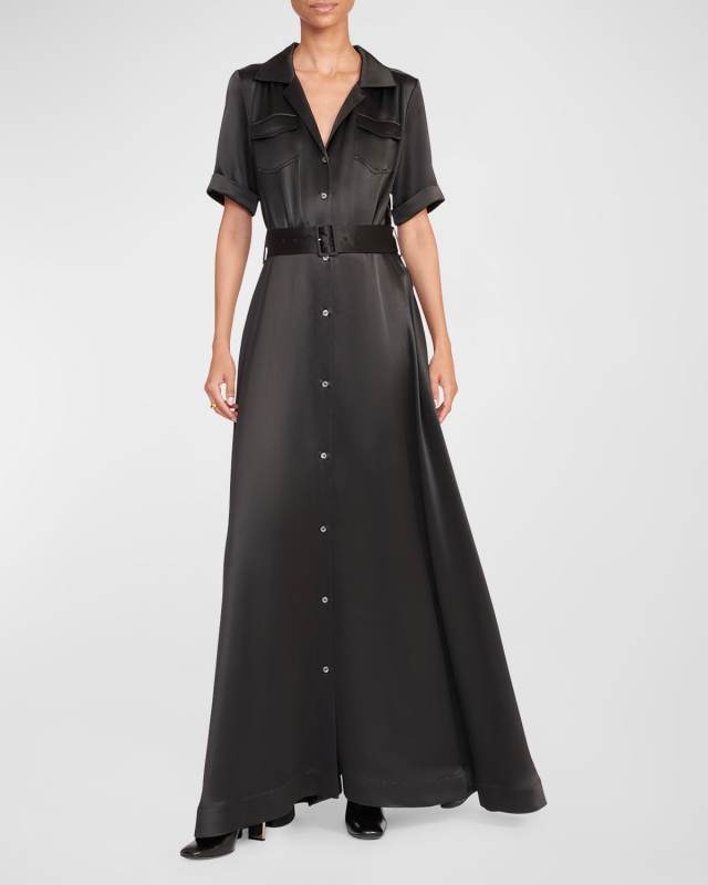 Millie Belted Short-Sleeve Maxi Dress