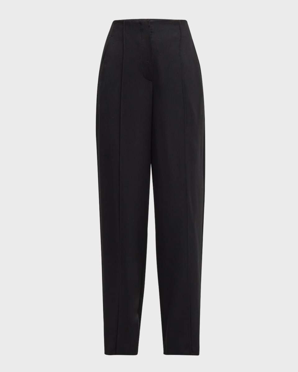Mid-Rise Pintuck Wool Grisaille Straight-Leg Trousers