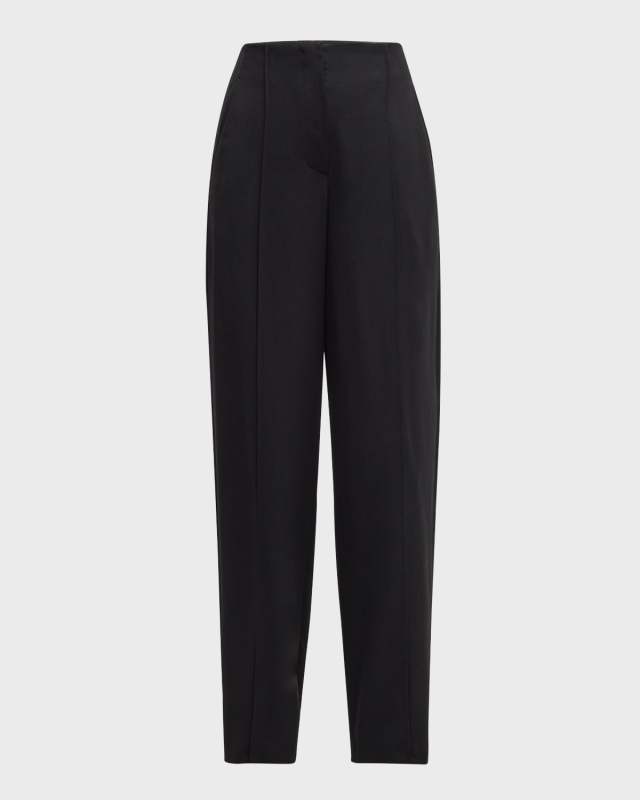 Mid-Rise Pintuck Wool Grisaille Straight-Leg Trousers