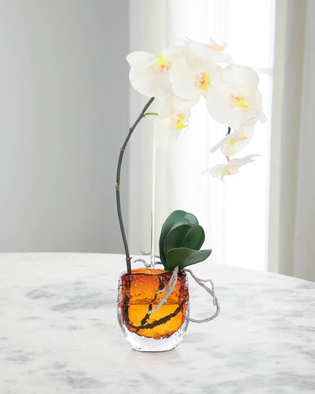 Caramel Orchid 24" Faux Floral Arrangement in Glass Vase