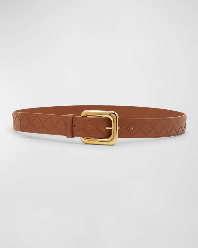Light Woven Leather & Brass Belt