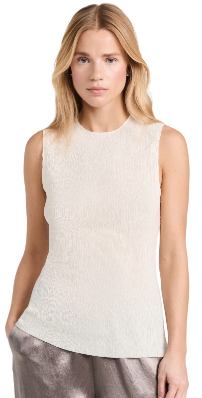 Tibi Sage Crinkle Lyocell Fitted Tank Ivory