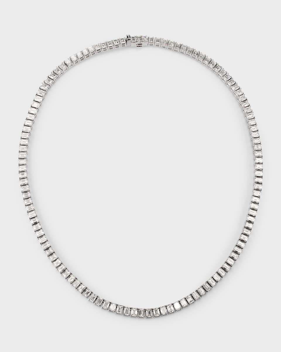 18K White Gold Baguette Diamond Tennis Necklace, 29.5tcw; 17"L
