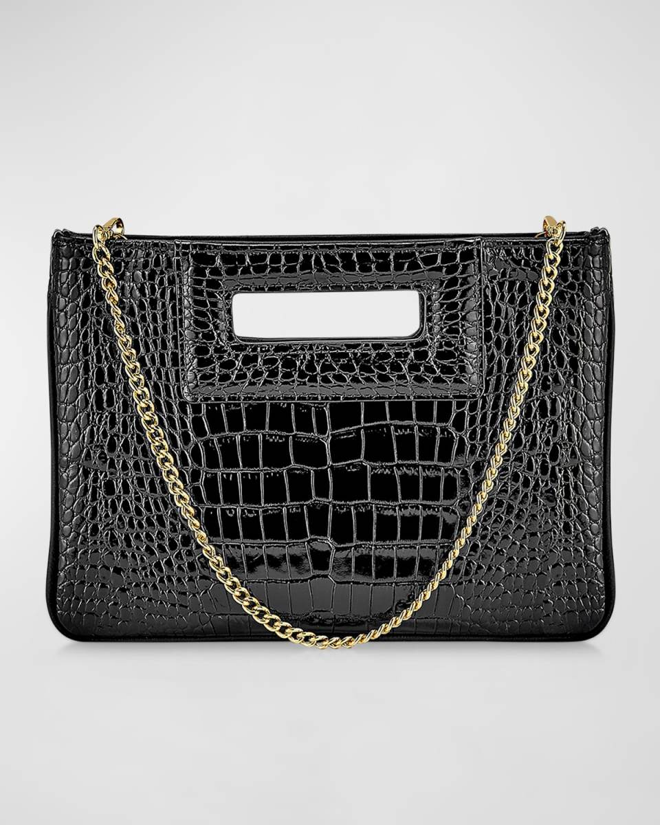 Willa Croc-Embossed Leather Clutch Bag