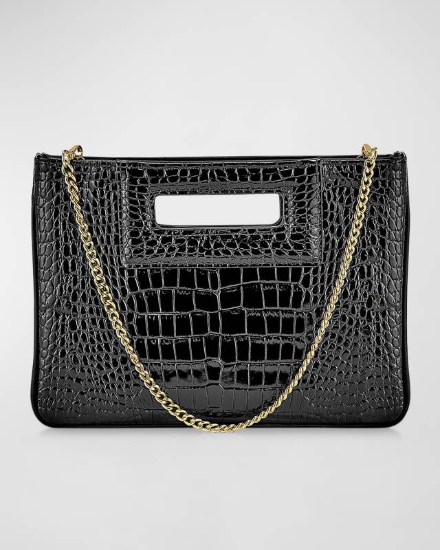 Willa Croc-Embossed Leather Clutch Bag