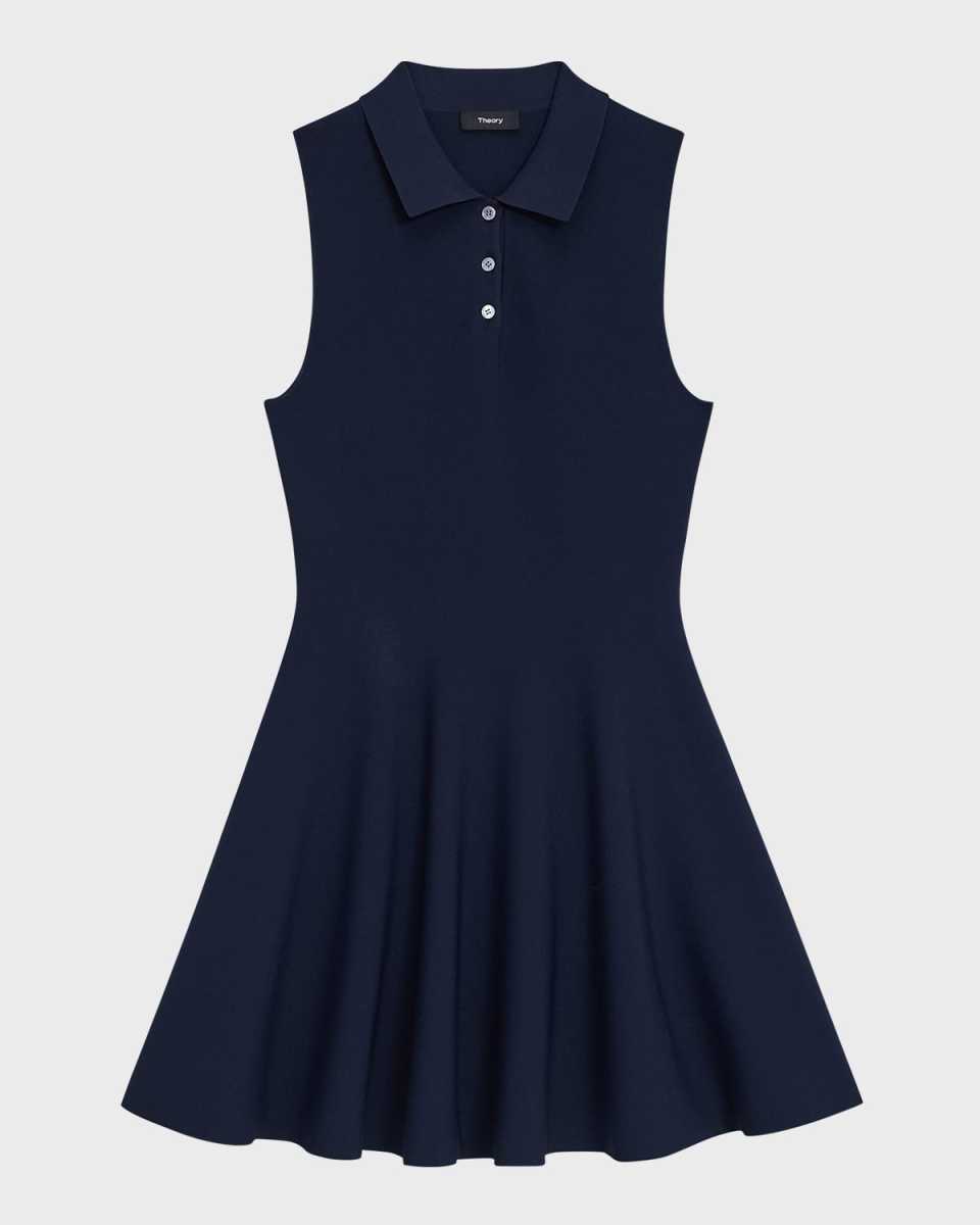 Flared Sleeveless Mini Polo Dress
