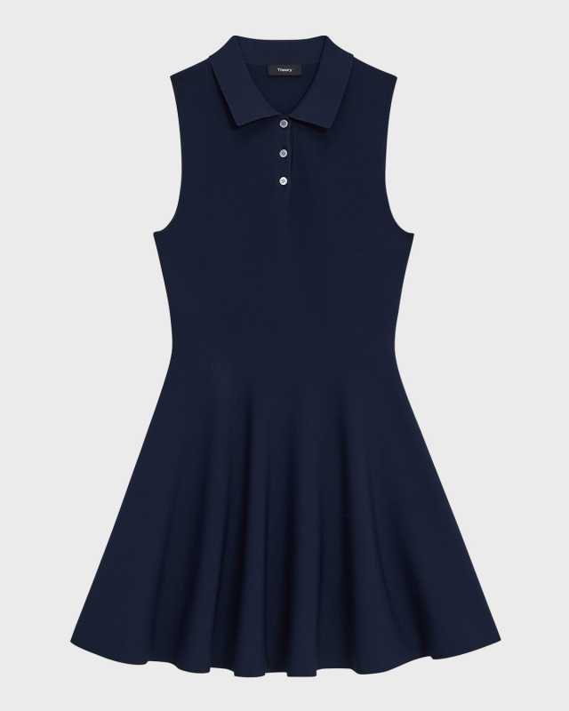 Flared Sleeveless Mini Polo Dress