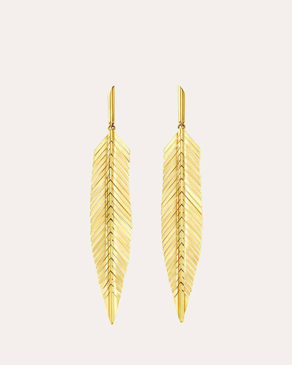 18k Yellow Gold Medium Feather Drop Earrings