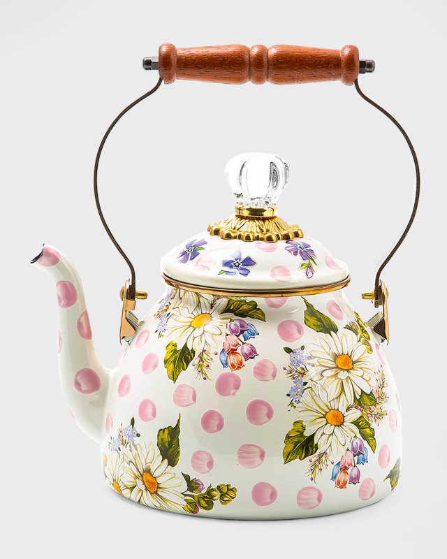 Wildflowers Pink Enamel 2-Quart Tea Kettle