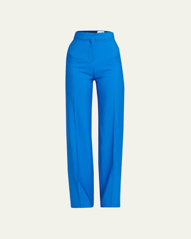 High Waist Straight-Leg Wool Trousers