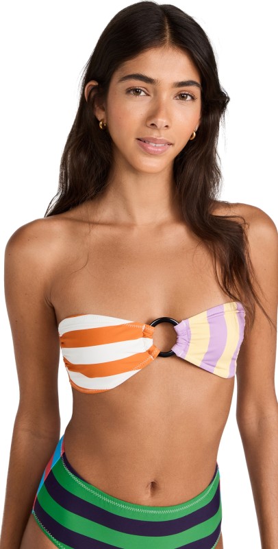 STAUD Riley Bandeau Bikini Top Cabana Stripe Multi