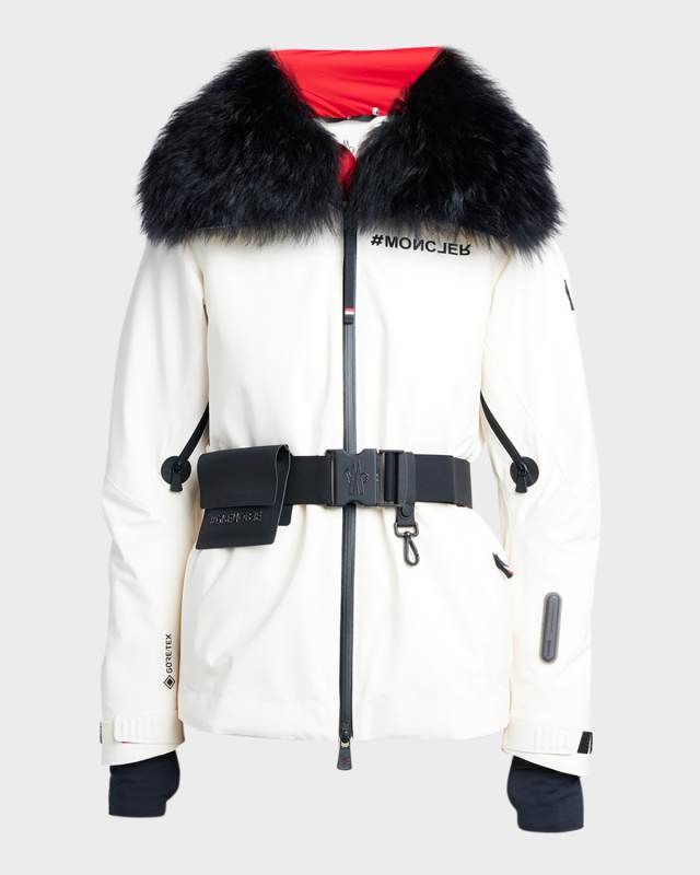 Vizelle Belted Down Jacket with Shearling Ruff