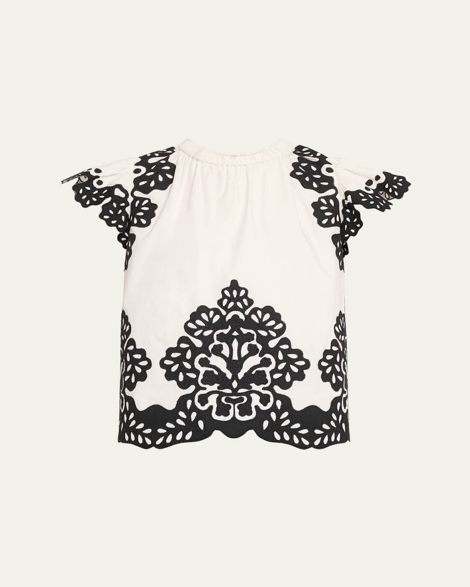 Laila Embroidered Flutter-Sleeve Top
