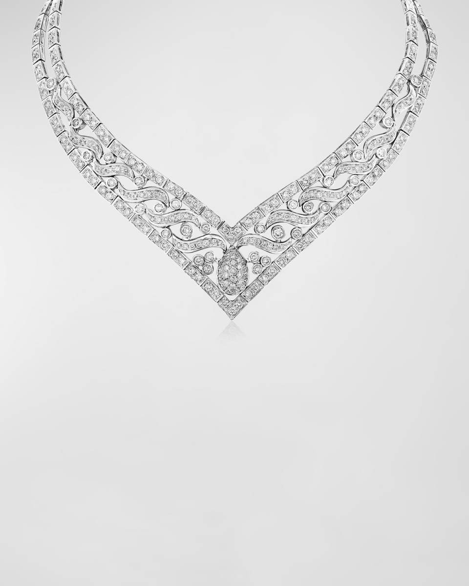 18K White Gold Diamond Pointed Collar Necklace