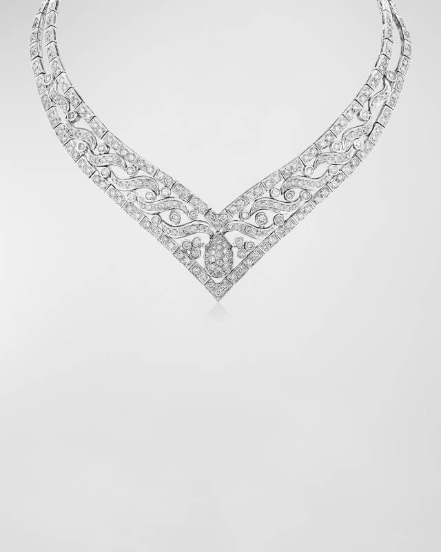 18K White Gold Diamond Pointed Collar Necklace