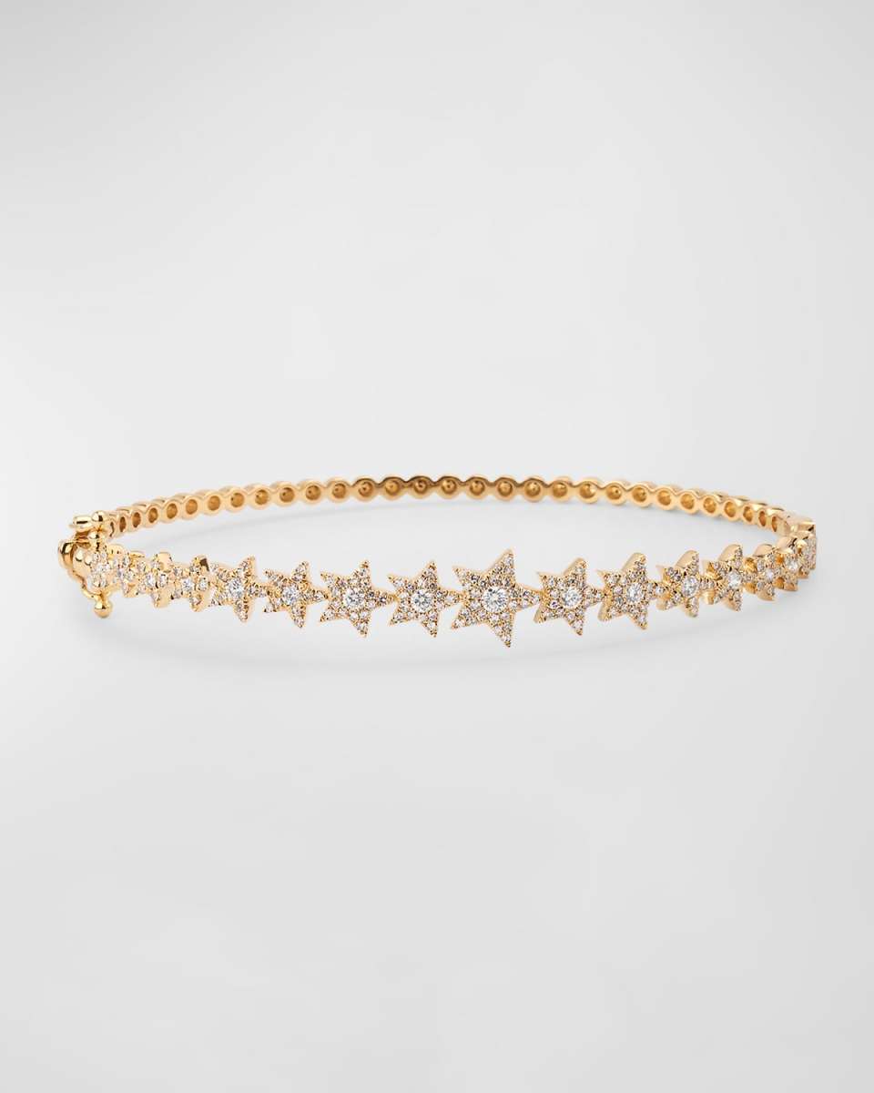 14K Yellow Gold Graduated Diamond Star Bangle Bracelet
