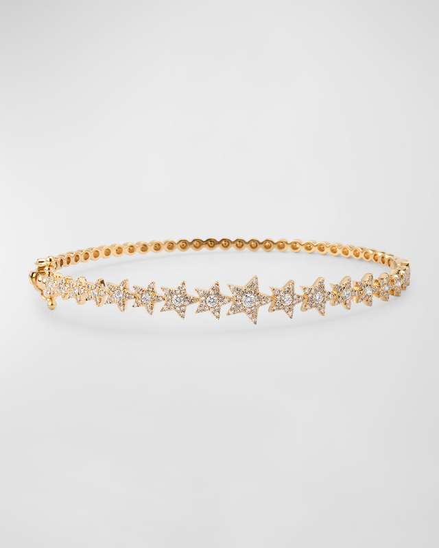14K Yellow Gold Graduated Diamond Star Bangle Bracelet