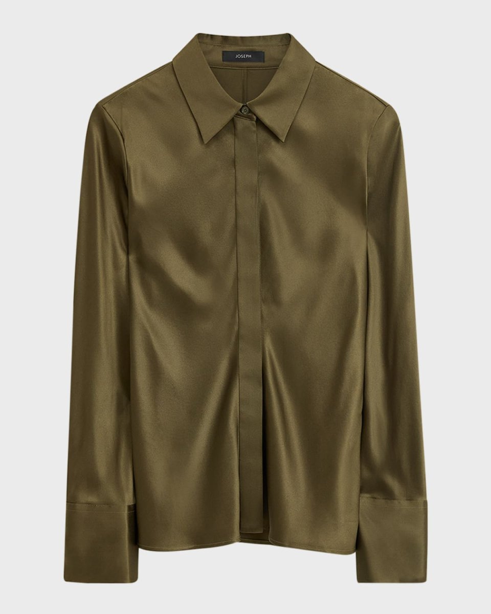 Brunel Button-Down Silk Satin Blouse