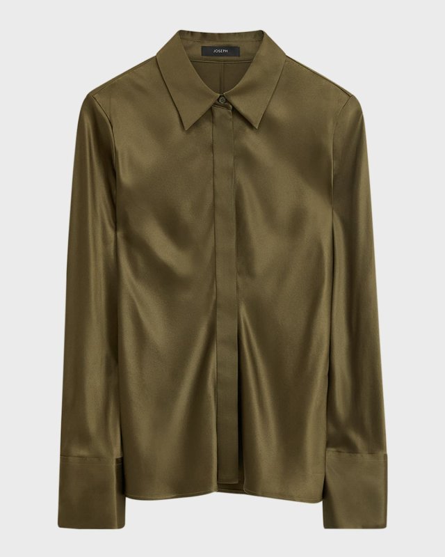 Brunel Button-Down Silk Satin Blouse