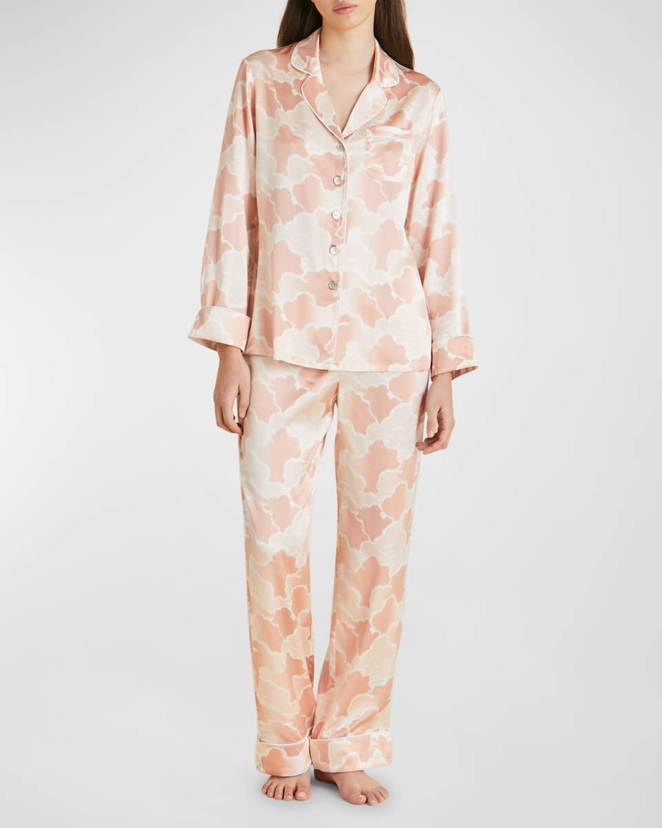 Lila Cloud-Print Silk Satin Pajama Set