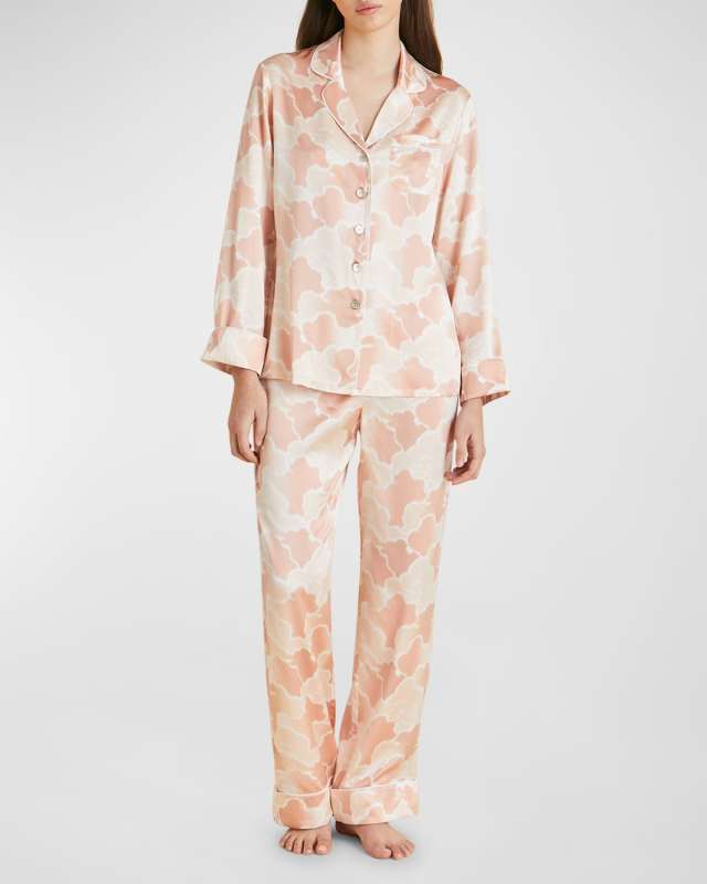 Lila Cloud-Print Silk Satin Pajama Set