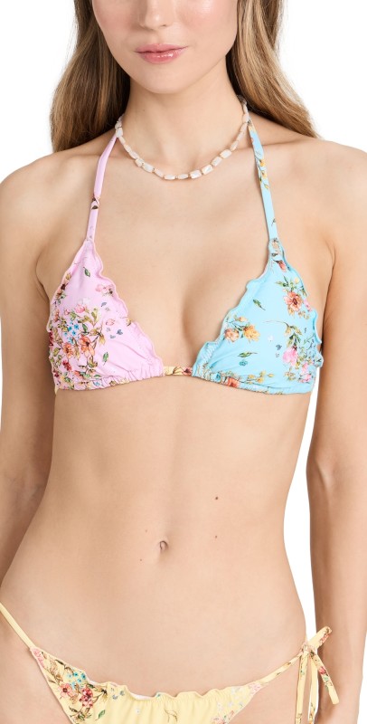 PQ Swim Embroidered Lettuce Edge Triangle Bikini Top Dolce