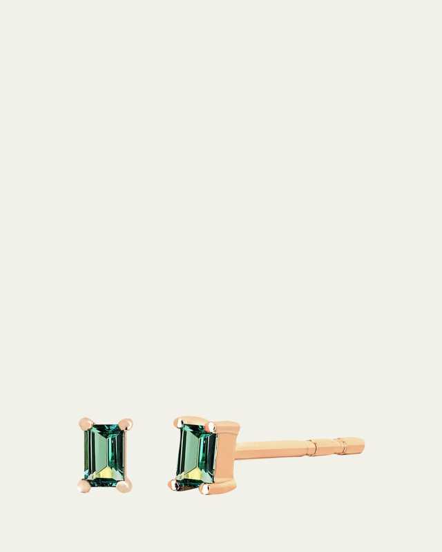 14k Single Emerald Baguette Stud Earrings