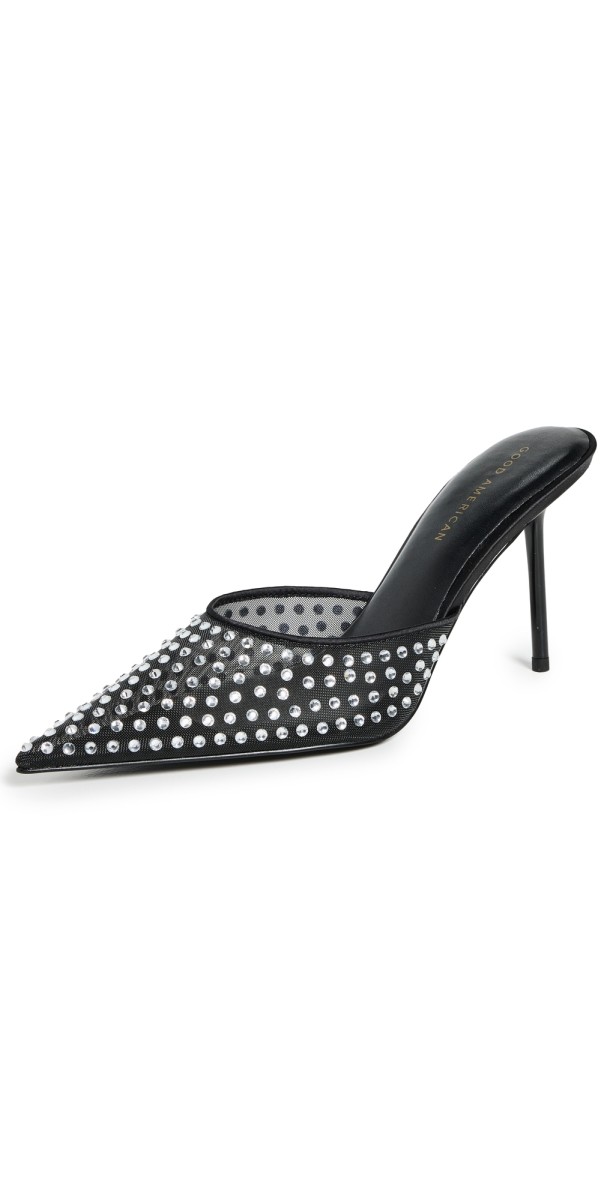 Good American Diamond Mesh Mules Black