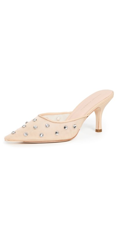 Loeffler Randall Paloma Mesh Mid-Heel Mules Cream/Clear