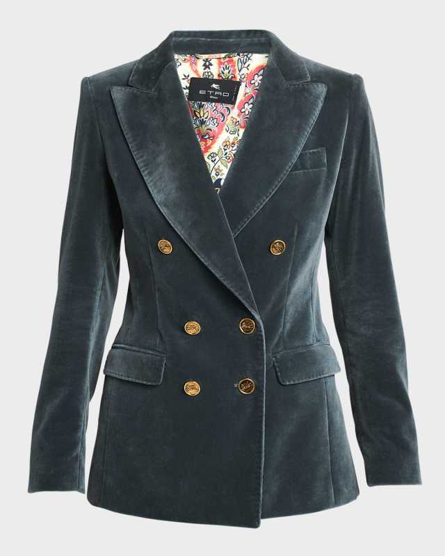 Double-Breasted Velvet Blazer Jacket