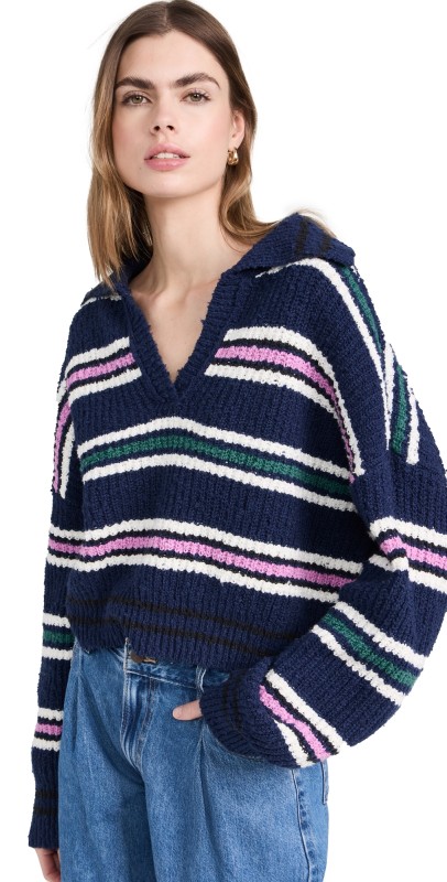Free People Kennedy Pullover Midnight Sail Combo