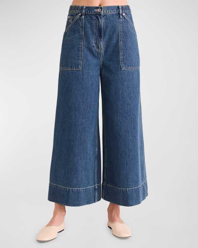 Violette Cropped Wide-Leg Denim Pants