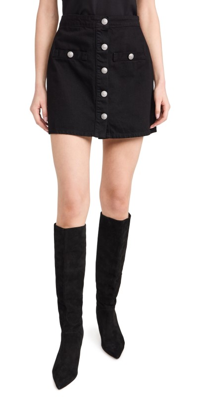 L'AGENCE Kris Button Front Mini Skirt Noir