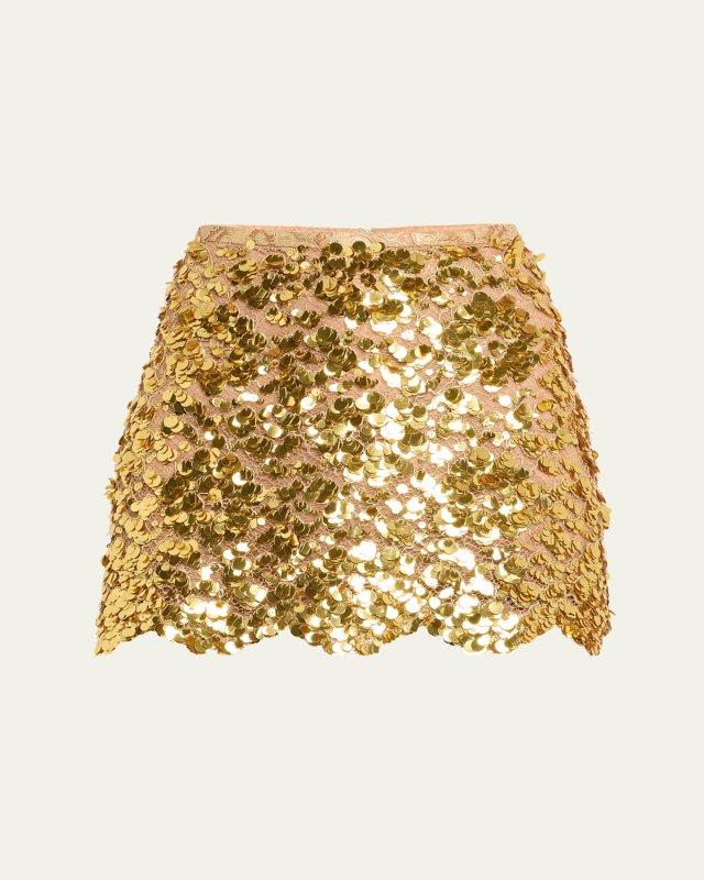 Laminated Lace Sequin-Embellished Mini Skirt