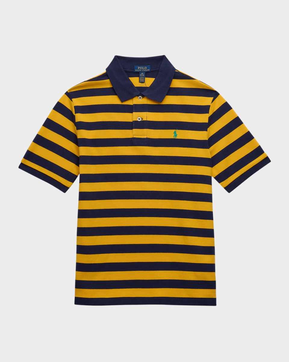 Boy's Striped Logo Embroidered Polo Shirt, Size S-X