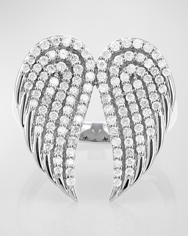 Sterling Silver Pave Diamond Folded Double Wing Ring