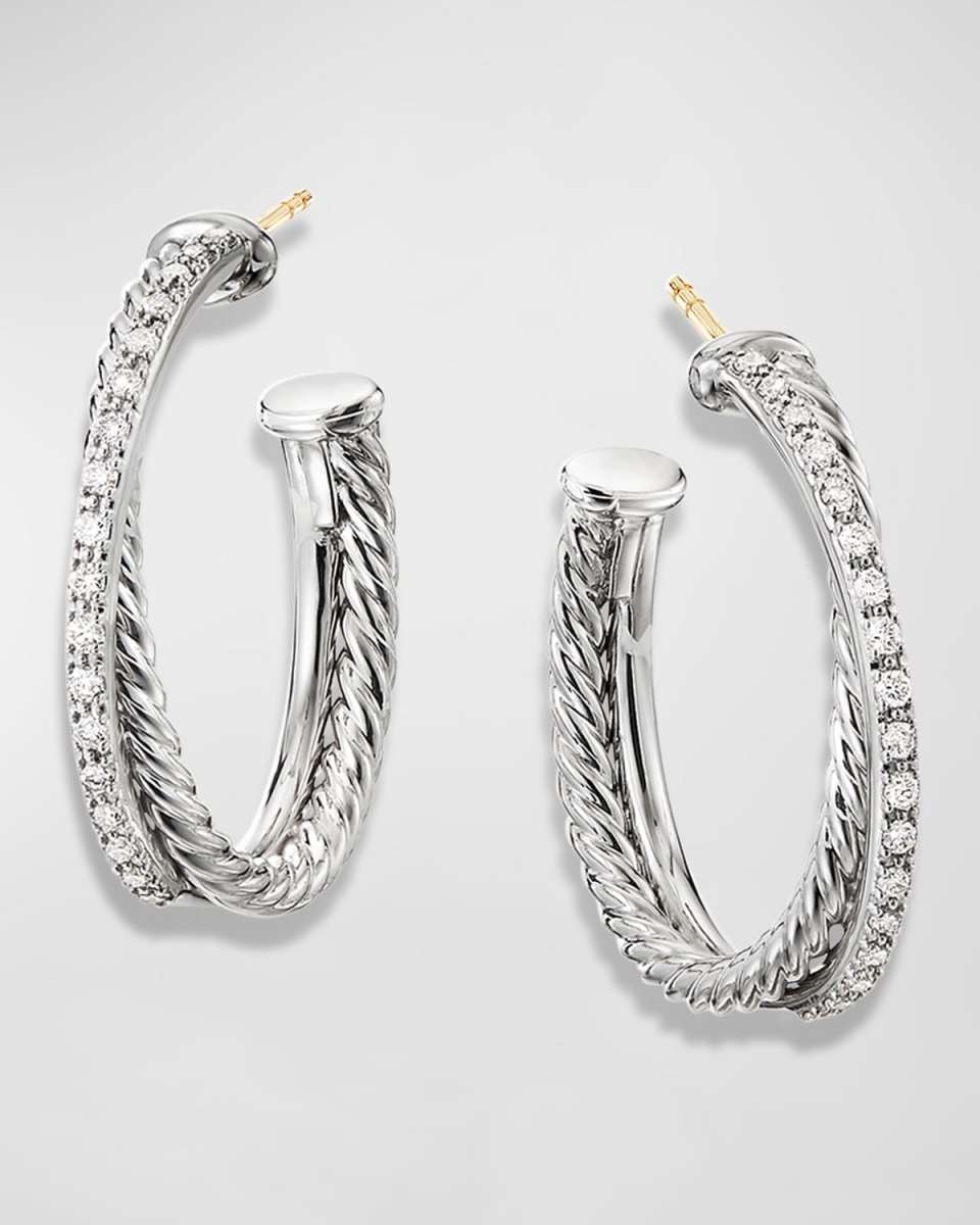 DY Crossover Medium Hoop Earrings w/ Diamonds