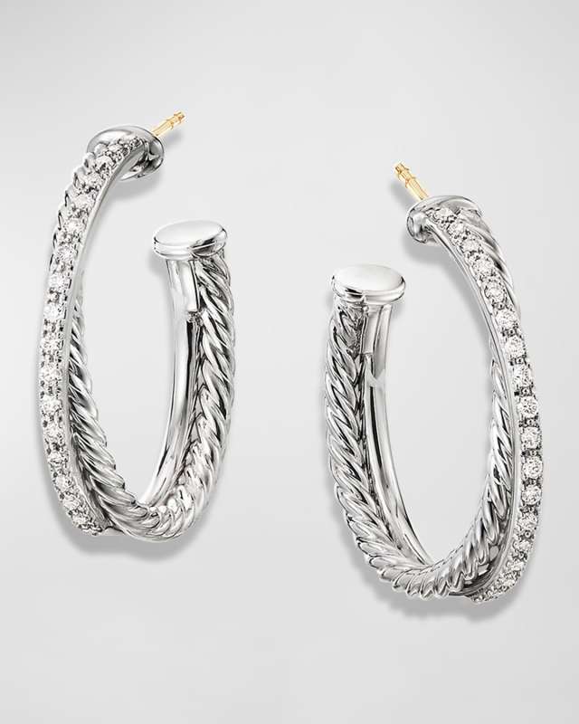 DY Crossover Medium Hoop Earrings w/ Diamonds