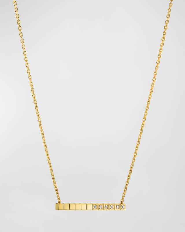 Ice Cube 18K Yellow Gold Diamond Bar Necklace