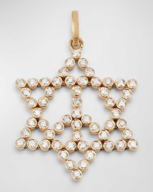 14K Gold Large Star of David Peace Diamond Charm