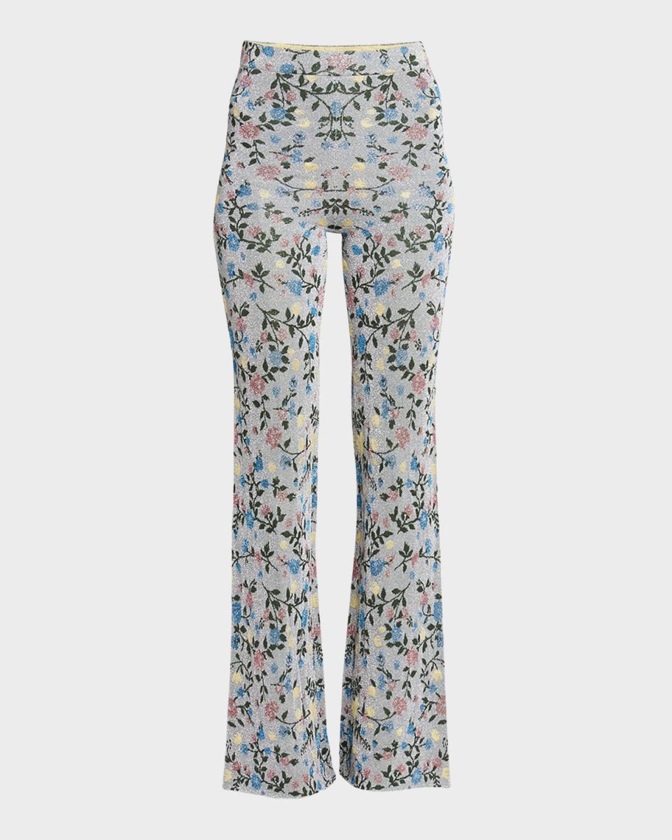 Metallic Floral Jacquard Flare Pants