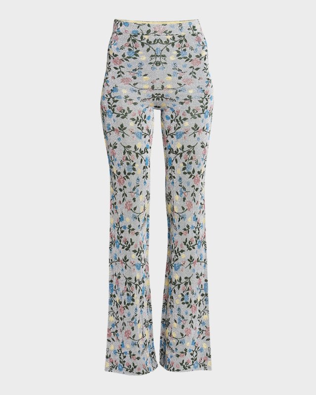 Metallic Floral Jacquard Flare Pants