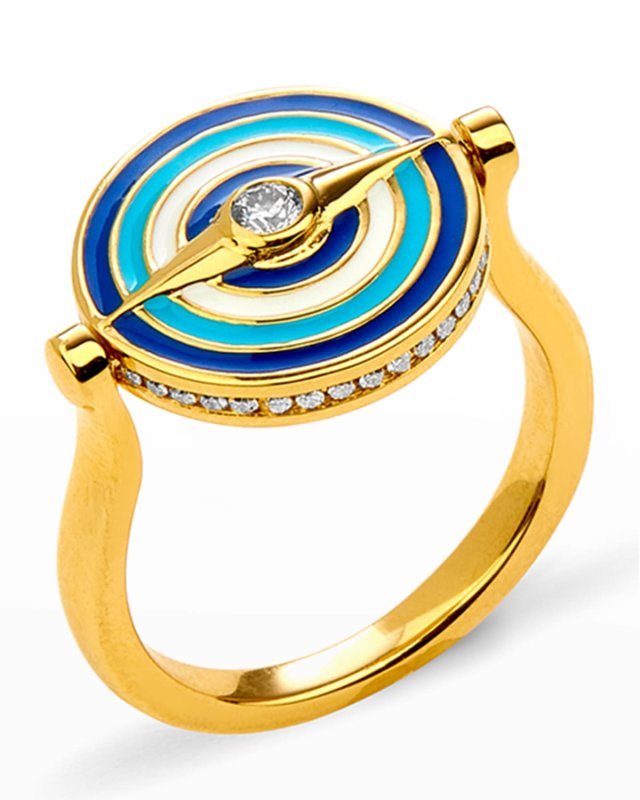 18K Yellow Gold Enamel Evil Eye Flip Ring, Size