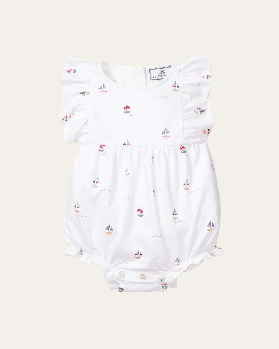 Kid's Bateau Sailboat Ruffle Bubble Romper, Size 0-24M